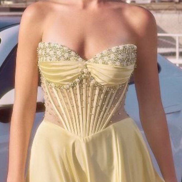 NEW FORMAL A-LINE STRAPLESS PROM LONG SOFT SATIN BEADS EMBELLISHED DRESS CD297 - Picture 9 of 10